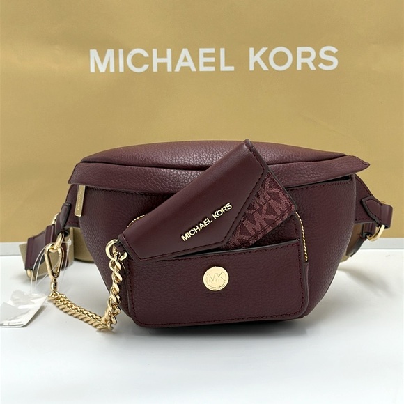 Michael Kors Maisie 2 In 1 Small Leather Waist pack Fanny pack Bag (Oxblood) MK - Picture 3 of 15